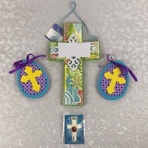 Christian Easter Cross Decor Bundle: Ornaments + Vintage 1998 Lapel Pin NWT